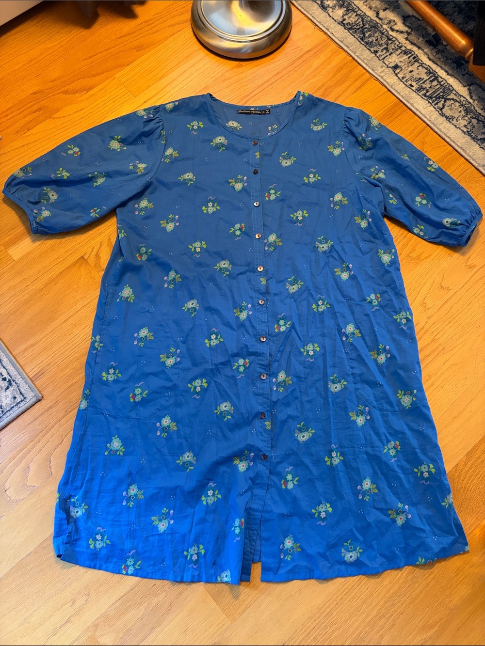 Gudrun Sjoden Blue floral Button-Front Women's Dress size XL 100% organic cotton